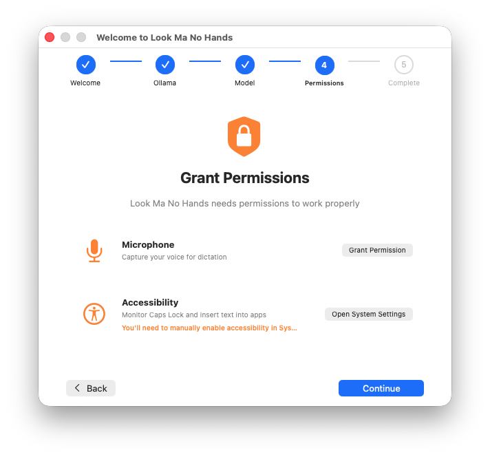 Look Ma No Hands permissions setup