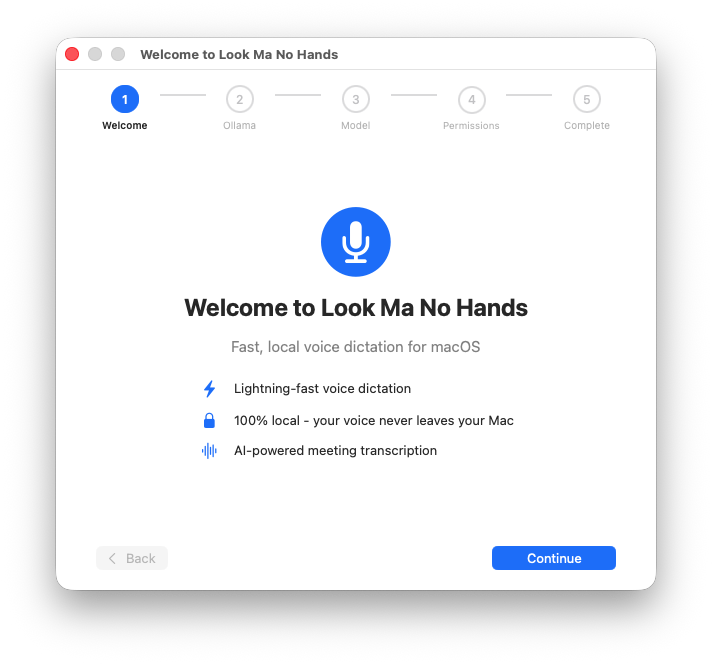 Look Ma No Hands onboarding welcome screen
