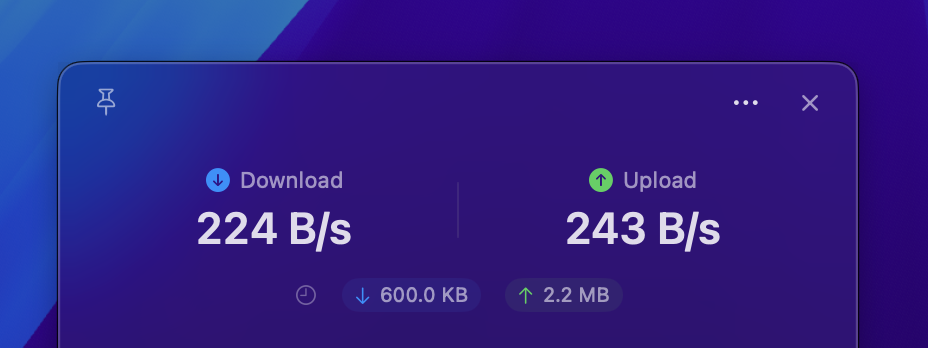 Speed overview showing download and upload rates